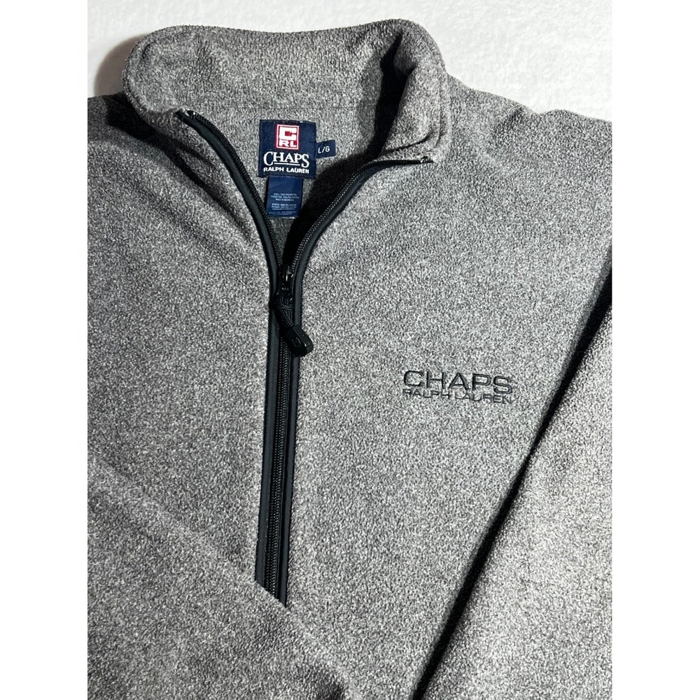 Chaps Ralph Lauren Mens Gray Full Zip Fleece Jacket Large Mock Neck Drawstring
